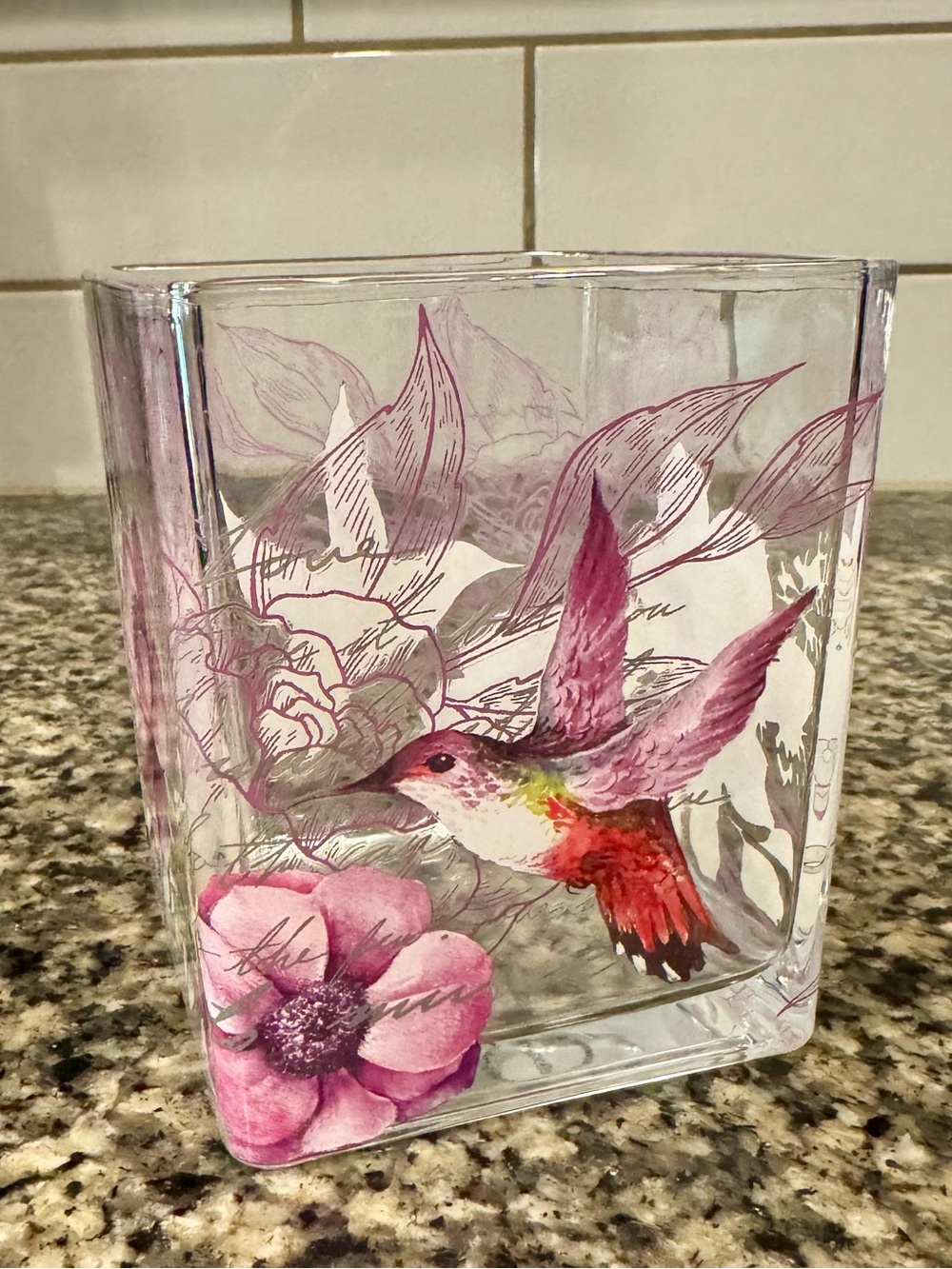 Hummingbird Floral Square Vase Candle Holder Mother’s Day The Heartbeat Script